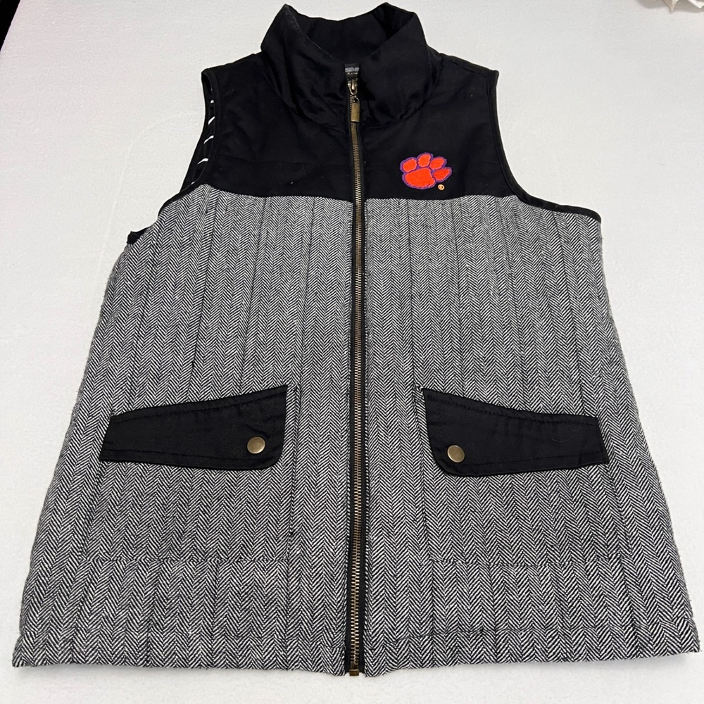 Gameday Couture Clemson Tigers Vest Womens Medium Black Herringbone Puffer Retro